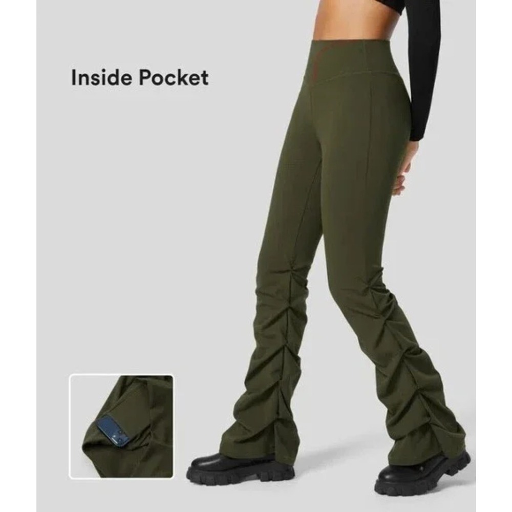 2/$30 New EcoCloudful Fabric Layered Ruched Flare Pants Lone Pine Green Medium - Picture 5 of 12
